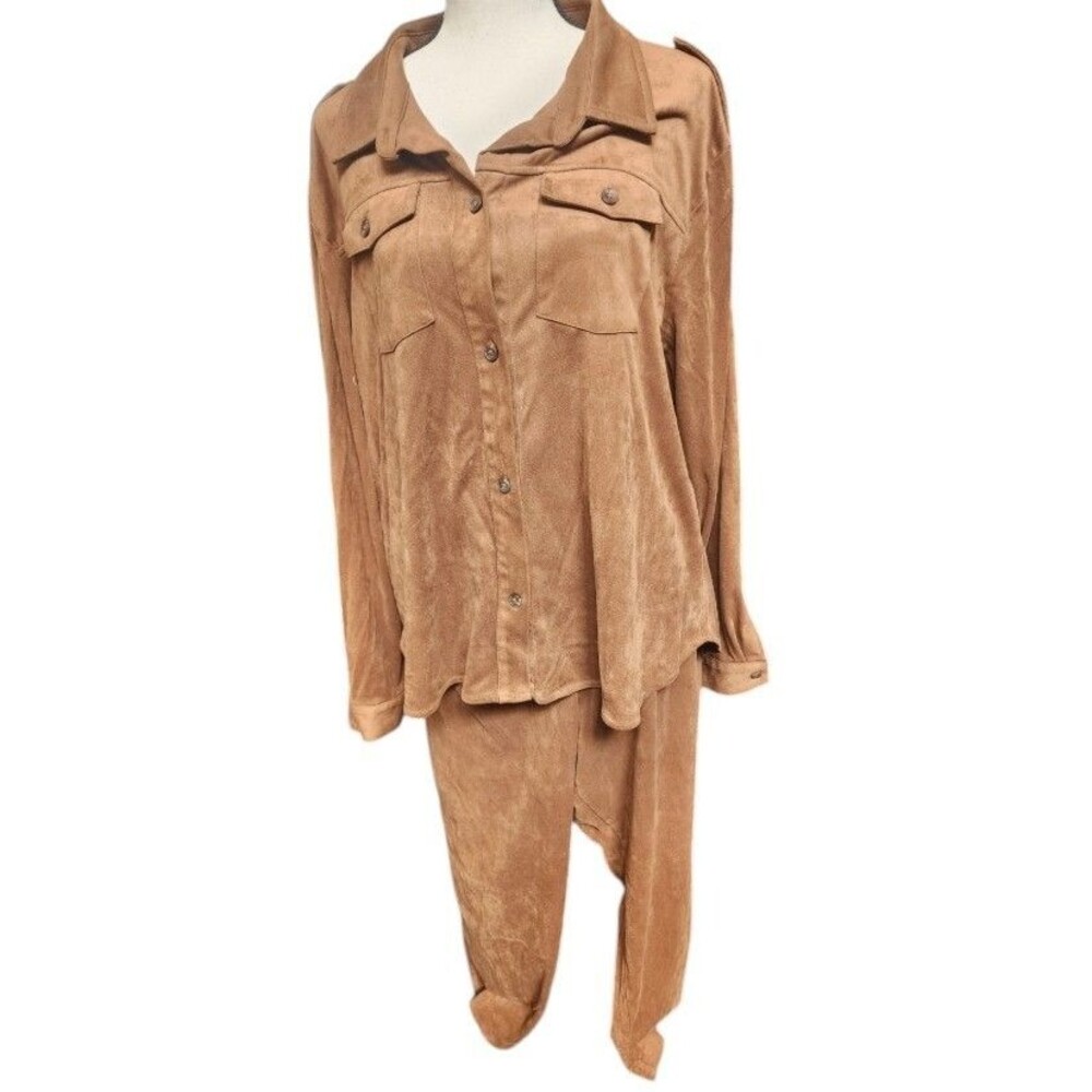 Calvin Klein Sueded Brown 2 Piece Pants Set Size 16 Long Sleeve